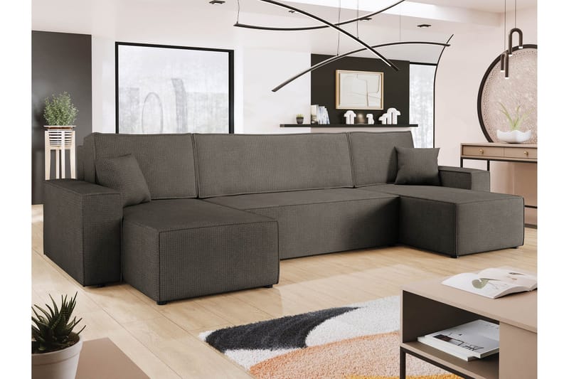 Hobson Bäddsoffa Dubbeldivan 4-sits i Plysch - Grå - Möbler - Soffa - Bäddsoffa - U bäddsoffa