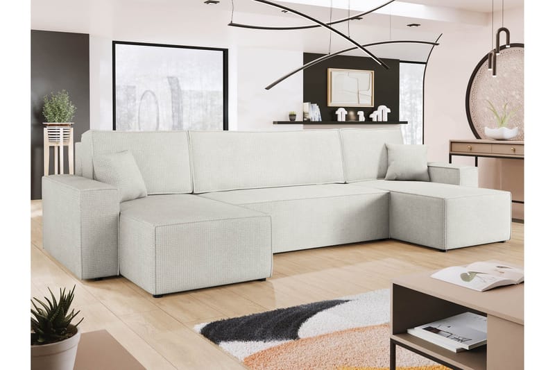 Hobson Bäddsoffa Dubbeldivan 4-sits i Plysch - Vit - Möbler - Soffa - Bäddsoffa - U bäddsoffa