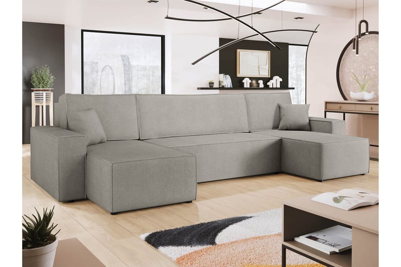 Hobson Bäddsoffa Dubbeldivan 4-sits i Plysch - Grå - Möbler - Soffa - Bäddsoffa - U bäddsoffa