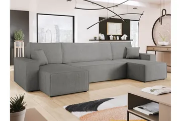 Hobson Bäddsoffa Dubbeldivan 4-sits i Plysch - Grå - Möbler - Soffa - Bäddsoffa - U bäddsoffa