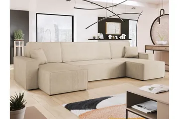 Hobson Bäddsoffa Dubbeldivan 4-sits i Plysch - Beige - Möbler - Soffa - Bäddsoffa - U bäddsoffa