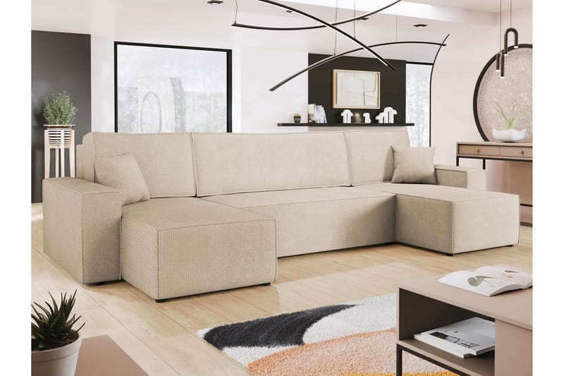 Hobson Bäddsoffa Dubbeldivan 4-sits i Plysch - Beige - Möbler - Soffa - Bäddsoffa - U bäddsoffa