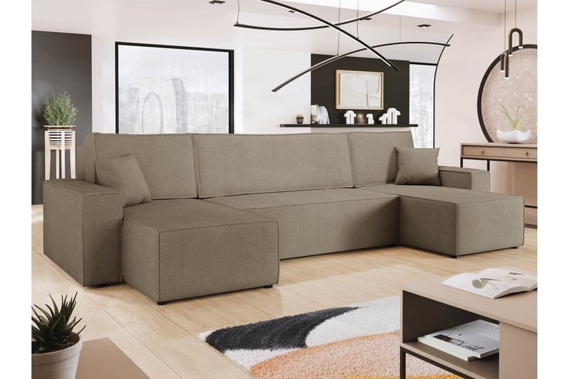 Hobson Bäddsoffa Dubbeldivan 4-sits i Plysch - Brun - Möbler - Soffa - Bäddsoffa - U bäddsoffa