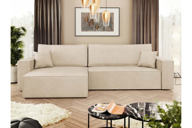 Hobson Bäddsoffa med Divan 3-sits i Plysch - Beige - Möbler - Soffa - Bäddsoffa - Bäddsoffa divan