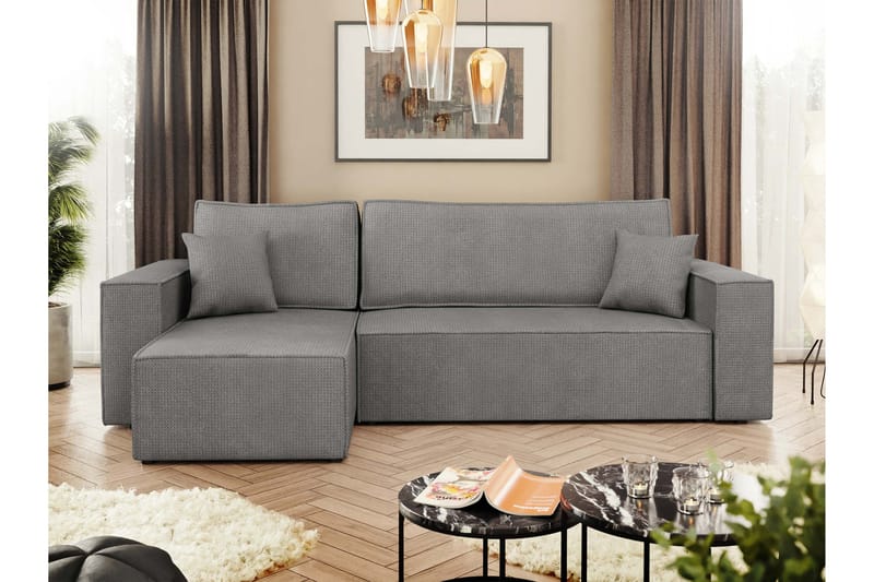 Hobson Bäddsoffa med Divan 3-sits i Plysch - Grå - Möbler - Soffa - Bäddsoffa - Bäddsoffa divan