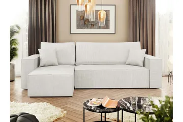 Hobson Bäddsoffa med Divan 3-sits i Plysch - Vit - Möbler - Soffa - Bäddsoffa - Bäddsoffa divan