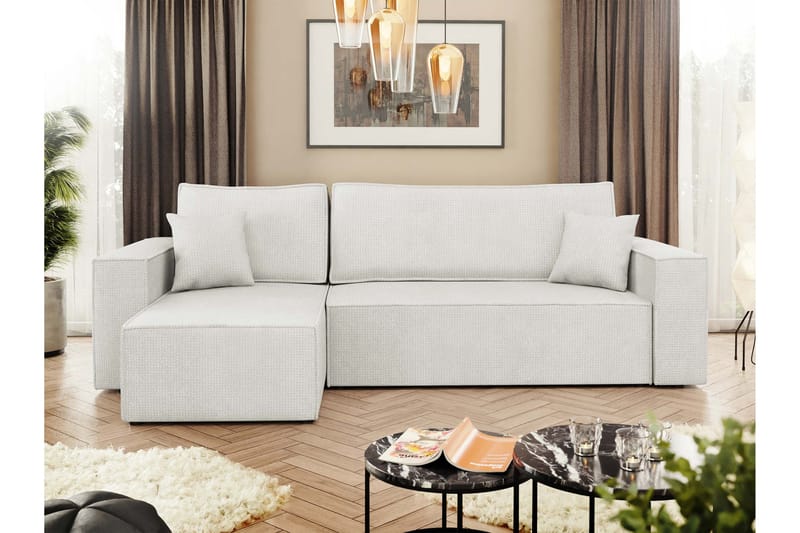 Hobson Bäddsoffa med Divan 3-sits i Plysch - Vit - Möbler - Soffa - Bäddsoffa - Bäddsoffa divan