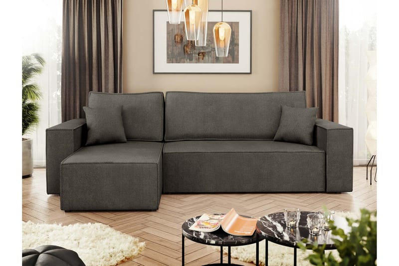 Hobson Bäddsoffa med Divan 3-sits i Plysch - Grå - Möbler - Soffa - Bäddsoffa - Bäddsoffa divan