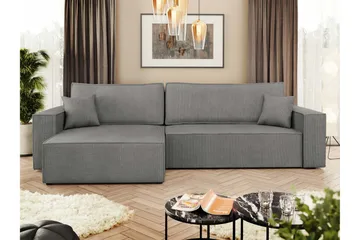 Hobson Bäddsoffa med Divan 3-sits i Plysch - Grå - Möbler - Soffa - Bäddsoffa - Bäddsoffa divan