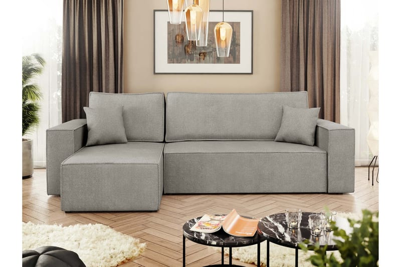 Hobson Bäddsoffa med Divan 3-sits i Plysch - Grå - Möbler - Soffa - Bäddsoffa - Bäddsoffa divan