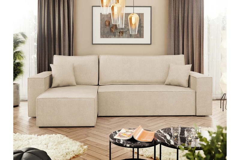 Hobson Bäddsoffa med Divan 3-sits i Plysch - Beige - Möbler - Soffa - Bäddsoffa - Bäddsoffa divan