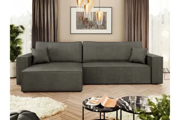 Hobson Bäddsoffa med Divan 3-sits i Plysch - Grå - Möbler - Soffa - Bäddsoffa - Bäddsoffa divan