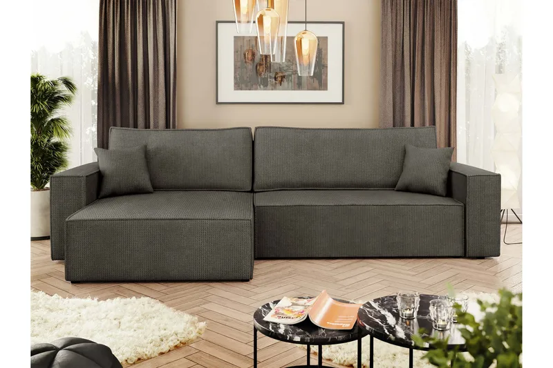 Hobson Bäddsoffa med Divan 3-sits i Plysch - Grå - Möbler - Soffa - Bäddsoffa - Bäddsoffa divan