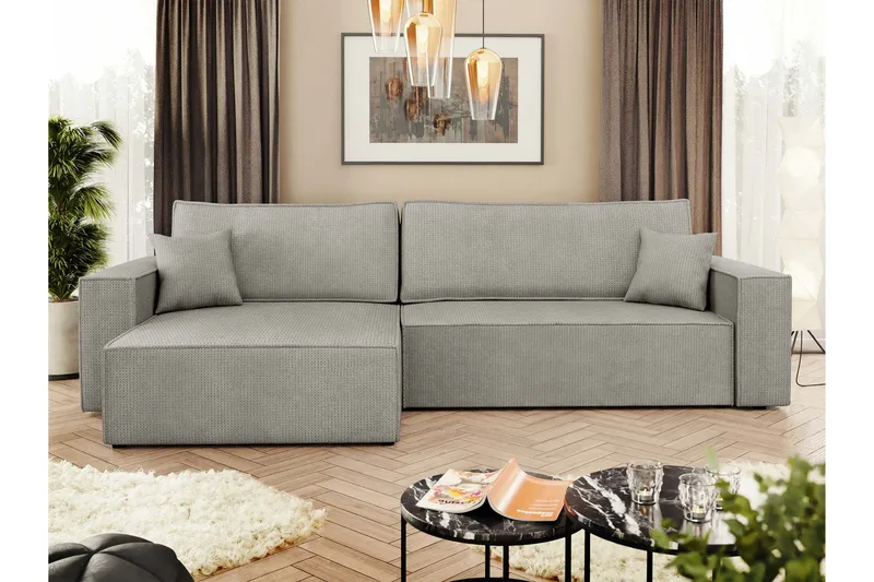 Hobson Bäddsoffa med Divan 3-sits i Plysch - Grå - Möbler - Soffa - Bäddsoffa - Bäddsoffa divan