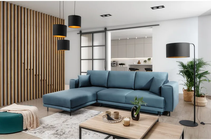 Hopland 3-sits Bäddsoffa m. Divan med Förvaring, Blå