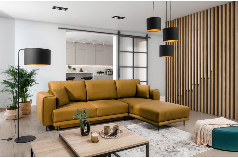 Hopland 3-sits Bäddsoffa m. Divan med Förvaring, Gul