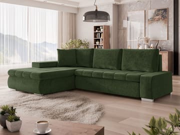 Irja 4-sits Bäddsoffa med divan Vänstervänd - Mörkgrön - Möbler - Soffa - Bäddsoffa - Bäddsoffa längsbäddad