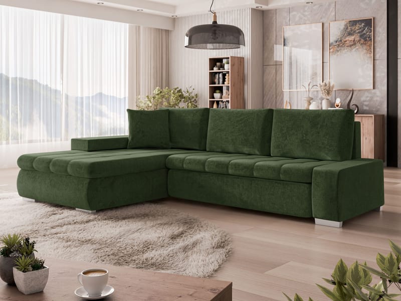 Irja 4-sits Bäddsoffa med divan Vänsterv änd - Mörkgrön - Möbler - Soffa - Bäddsoffa - Bäddsoffa längsbäddad