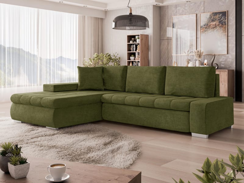 Irja 4-sits Bäddsoffa med divan Vänstervänd - Olivgrön - Möbler - Soffa - Bäddsoffa - Hörnbäddsoffa
