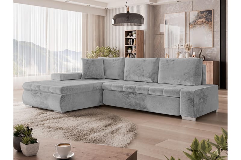 Irja Bäddsoffa med Divan 3-sits i Plysch - Grå - Möbler - Soffa - Bäddsoffa - Bäddsoffa divan