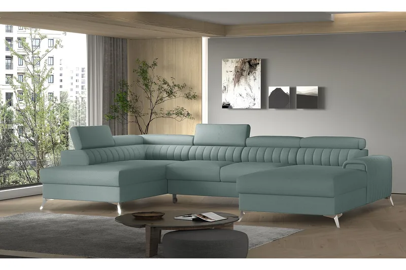 Kamran Bäddsoffa m. Divan och Schäslong med Förvaring - Ljusblå - Möbler - Soffa - Bäddsoffa - Bäddsoffa divan