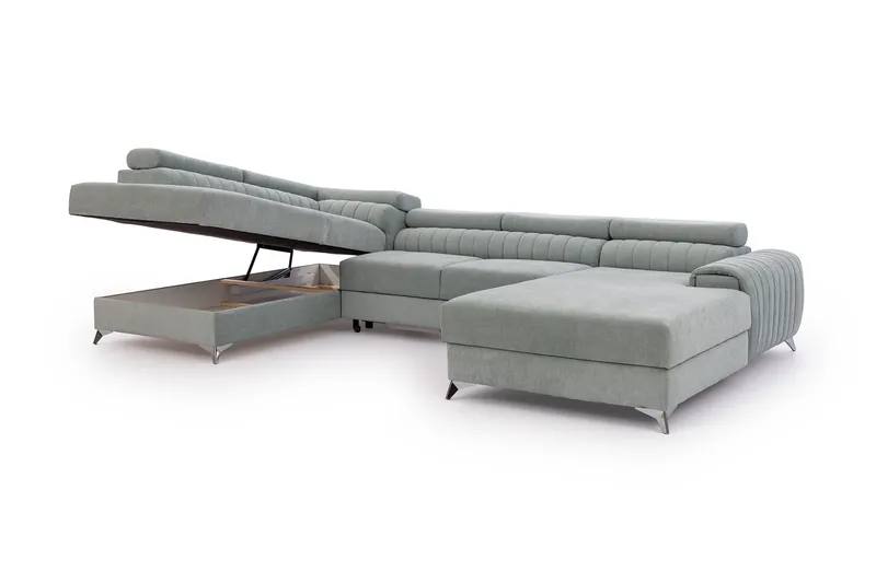 Kamran Bäddsoffa m. Divan och Schäslong med Förvaring - Ljusblå - Möbler - Soffa - Bäddsoffa - Bäddsoffa divan