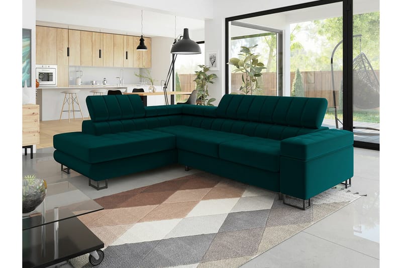 Kintore 3-sits Hörnbäddsoffa NO_BRAND Dark green - Möbler - Soffa - Bäddsoffa - Bäddsoffa längsbäddad