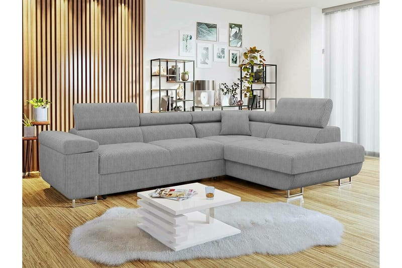 Kintore 4-sits Högervänd L-formad Hörnbäddsoffa 125x198 cm i Manchestertyg - Grå - Möbler - Soffa - Bäddsoffa - Bäddsoffa längsbäddad