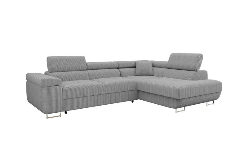 Kintore 4-sits Högervänd L-formad Hörnbäddsoffa 125x198 cm i Manchestertyg, Grå