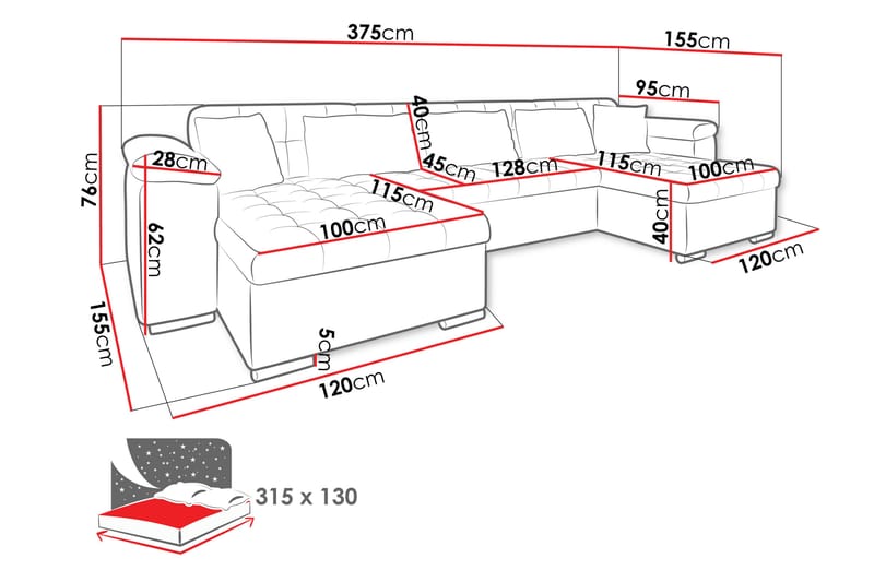 Kinzer Bäddsoffa Dubbeldivan 4-sits - Grön - Möbler - Soffa - Bäddsoffa - U bäddsoffa