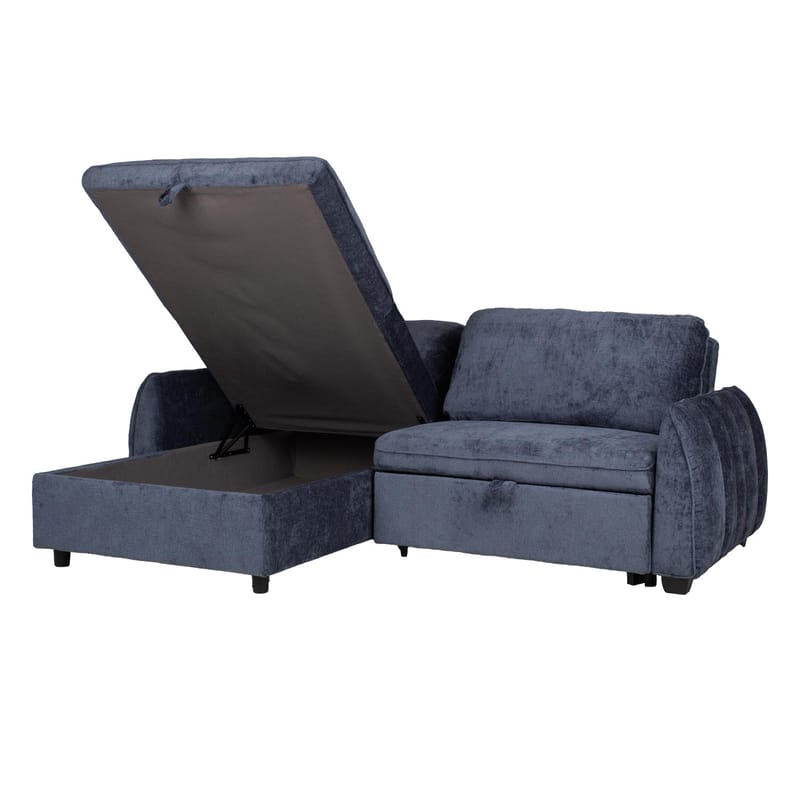 Klevor Vändbar L-formad Hörnbäddsoffa 132x198 cm med Förvaring i Tyg - Blå - Möbler - Soffa - Bäddsoffa - Bäddsoffa längsbäddad