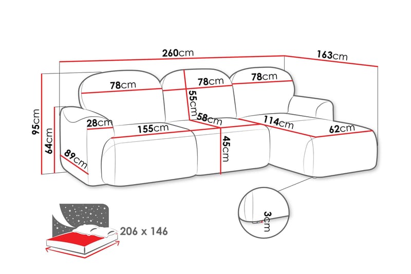 Korfu Bäddsoffa m. Divan 3-sits - Blå - Möbler - Soffa - Bäddsoffa - Bäddsoffa divan