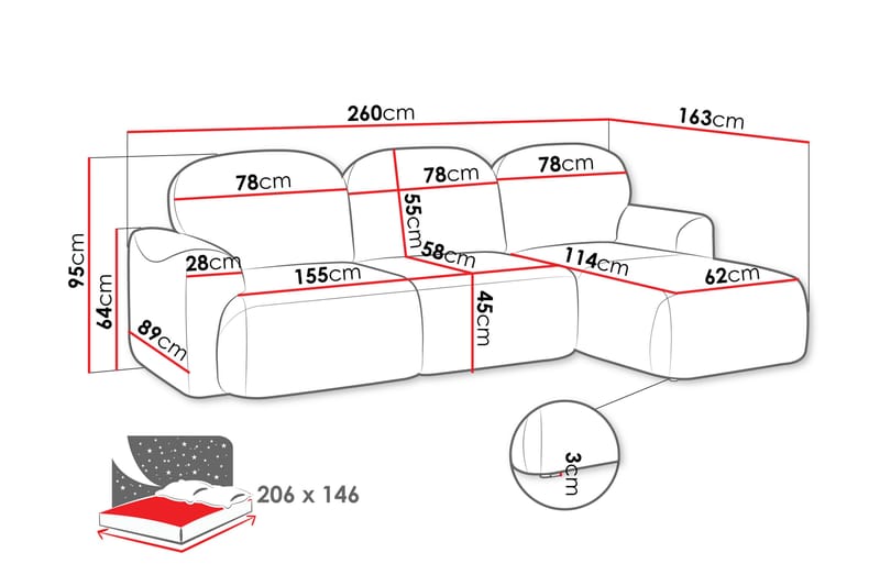 Korfu Bäddsoffa m. Divan 3-sits - Möbler - Soffa - Bäddsoffa - Bäddsoffa divan
