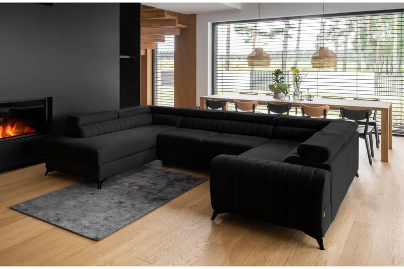Kotori Hörnbäddsoffa m. Schäslong, Svart