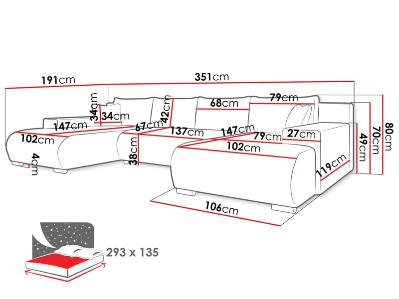 Krysen 4-sits Bäddsoffa med dubbeldivan - beige - Möbler - Soffa - Bäddsoffa - Hörnbäddsoffa