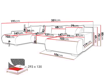 Krysen 4-sits Bäddsoffa med dubbeldivan - svart - Möbler - Soffa - Bäddsoffa - Hörnbäddsoffa