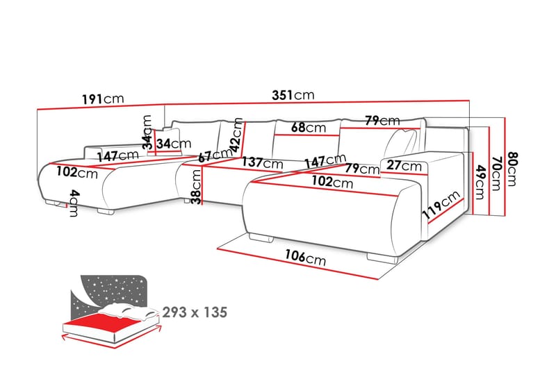 Krysen Bäddsoffa Dubbeldivan 4-sits - Brun - Möbler - Soffa - Bäddsoffa - U bäddsoffa