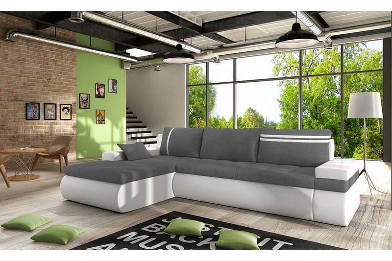 Lavona Divanbäddsoffa Vänster - Grå/Vit - Möbler - Soffa - Bäddsoffa - Bäddsoffa längsbäddad