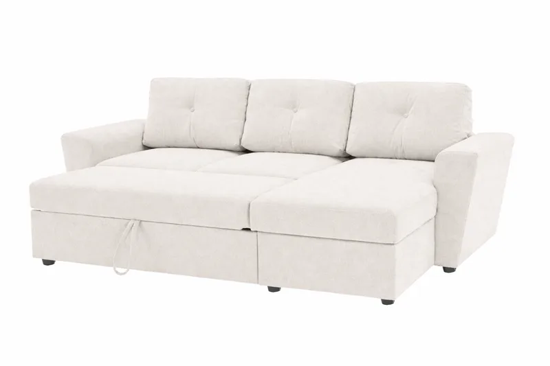 Leia 3-sits vändbar Bäddsoffa med divan och förvaring - Beige - Möbler - Soffa - Bäddsoffa - Bäddsoffa divan