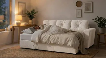 Leia 3-sits vändbar Bäddsoffa med divan och förvaring - Beige - Möbler - Soffa - Bäddsoffa - Bäddsoffa divan