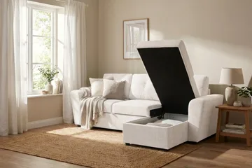 Leia 3-sits vändbar Bäddsoffa med divan och förvaring - Beige - Möbler - Soffa - Bäddsoffa - Bäddsoffa divan