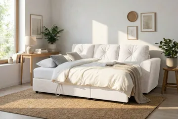 Leia 3-sits vändbar Bäddsoffa med divan och förvaring - Beige - Möbler - Soffa - Bäddsoffa - Bäddsoffa divan