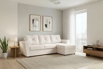 Leia 3-sits vändbar Bäddsoffa med divan och förvaring - Beige - Möbler - Soffa - Bäddsoffa - Bäddsoffa divan