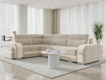 Lesley 4-sits Hörnbäddsoffa med förvaring - beige - Möbler - Soffa - Bäddsoffa - Hörnbäddsoffa