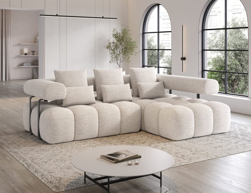 Levvi 3-sits Bubblig Bäddsoffa med Divan Höger - Bazalt 18 - Möbler - Soffa - Bäddsoffa - Bäddsoffa divan