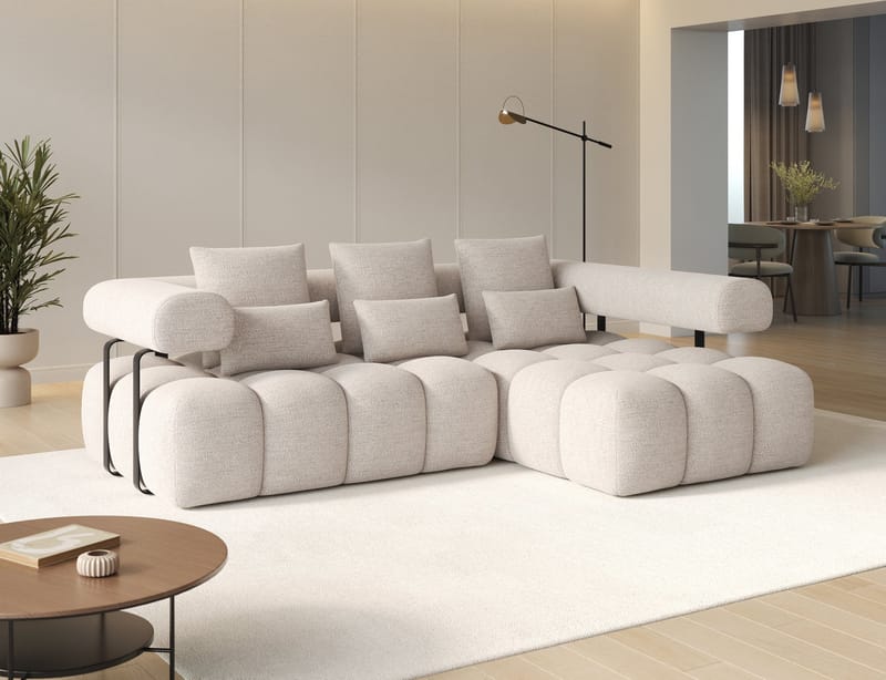 Levvi 3-sits Bubblig Bäddsoffa med Divan Höger - Bazalt 18 - Möbler - Soffa - Bäddsoffa - Bäddsoffa divan
