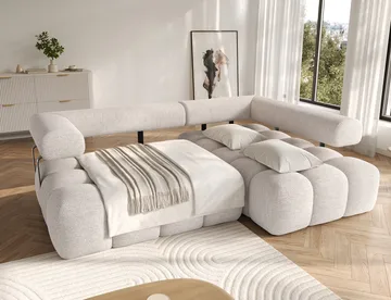 Levvi 3-sits Bubblig Bäddsoffa med Divan Höger - Bazalt 18 - Möbler - Soffa - Bäddsoffa - Bäddsoffa divan