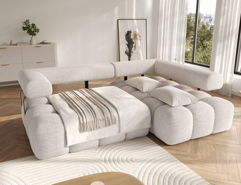 Levvi 3-sits Bubblig Bäddsoffa med Divan Höger - Bazalt 18 - Möbler - Soffa - Bäddsoffa - Bäddsoffa divan