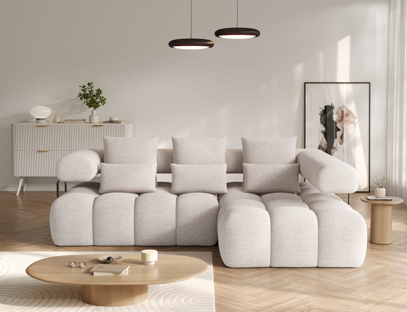 Levvi 3-sits Bubblig Bäddsoffa med Divan Höger - Bazalt 18 - Möbler - Soffa - Bäddsoffa - Bäddsoffa divan