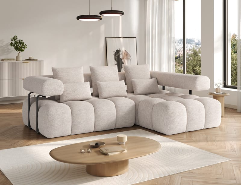 Levvi 3-sits Bubblig Bäddsoffa med Divan Höger - Bazalt 18 - Möbler - Soffa - Bäddsoffa - Bäddsoffa divan